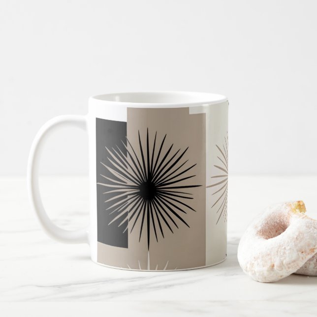 Starburst Minimalist Design Beige White Black Kaffemugg (Med munk)