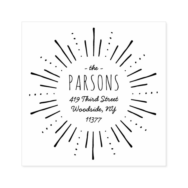 Starburst Monogram Adress Frimärke Stämpel (Tryck)