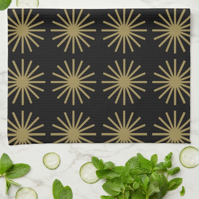 Starburst Mönster Guld & Linen White Kökshandduk (Vikta)