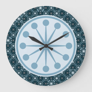 Starburst och Linjer Mid Century Mönster Blue Stor Klocka
