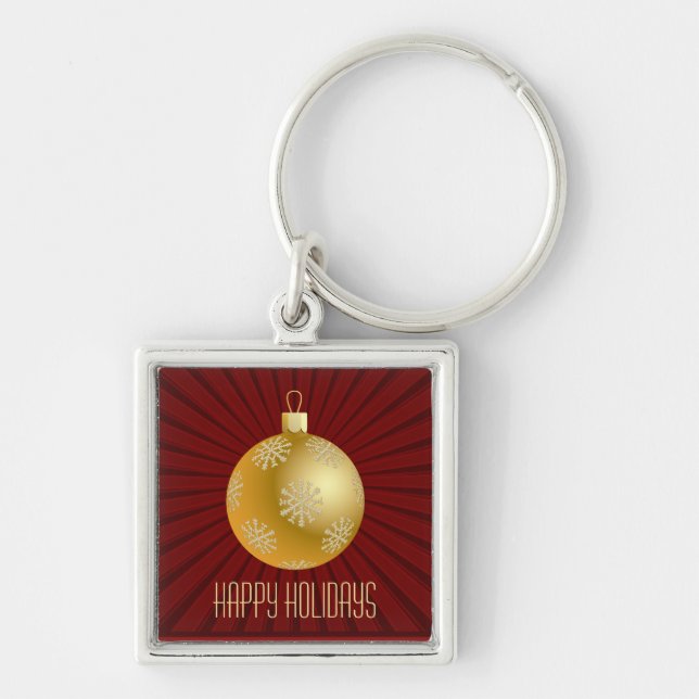 Starburst Rand Ornament Keychain, Red & Guld Fyrkantig Silverfärgad Nyckelring (Framsidan)