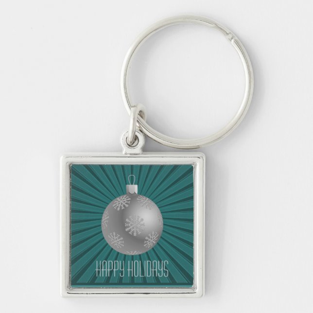 Starburst Rand Ornament Keychain, Teal Fyrkantig Silverfärgad Nyckelring (Framsidan)