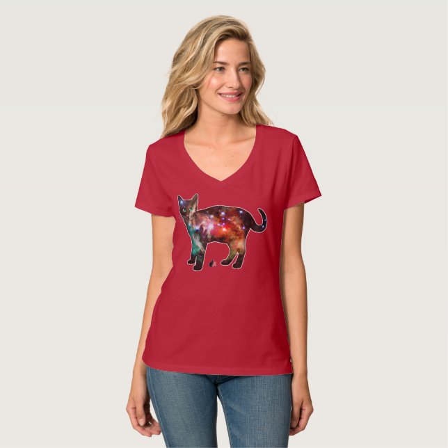 Starburst rymden i katt t-shirt (Hel framsida)