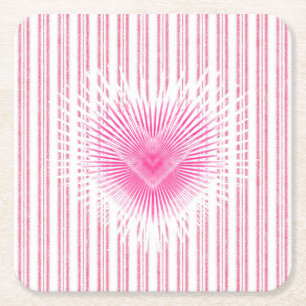 Starburst Valentineshjärta på mjuk rosa rand Underlägg Papper Kvadrat