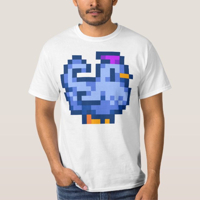 Stardew Valley Shane&x27;s Blue Chicken Sticker &a T Shirt (Framsida)