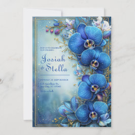 Stardust Cobalt Förgylld Orkidé Botanisk Bröllop Inbjudningar