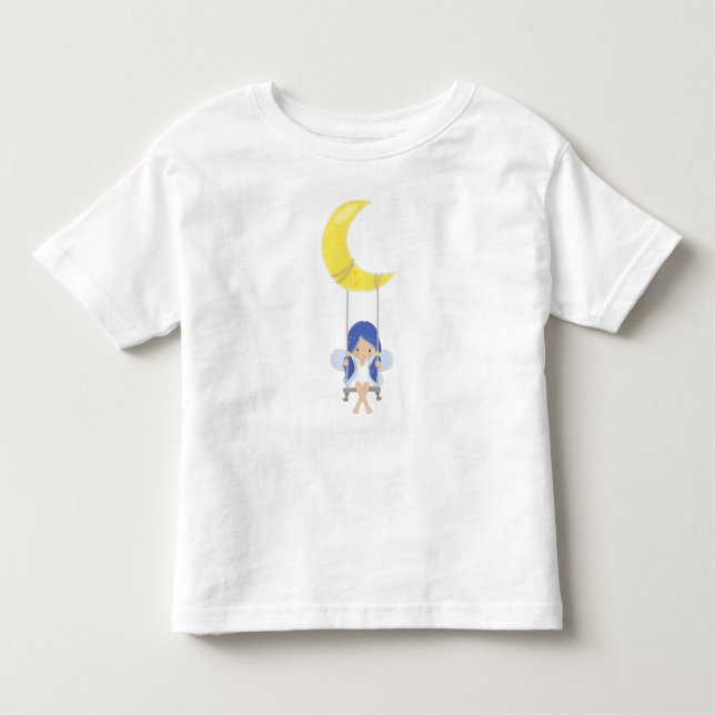 Stardust Fairy, Cute Fairy, Fairy on a Swing, Måne T Shirt (Framsida)