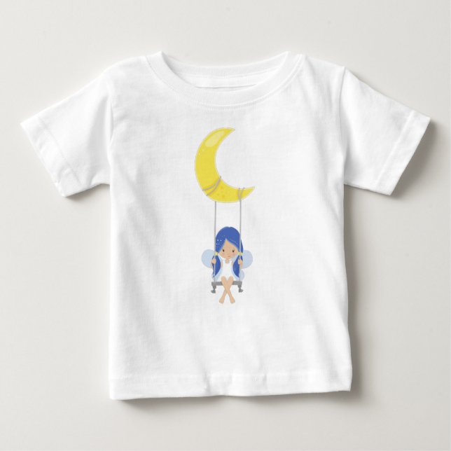 Stardust Fairy, Cute Fairy, Fairy on a Swing, Måne T Shirt (Framsida)