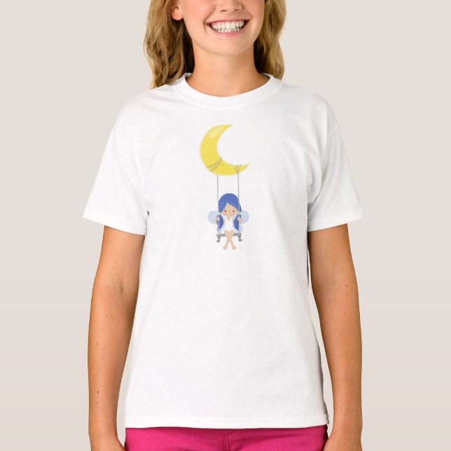 Stardust Fairy, Cute Fairy, Fairy on a Swing, Måne T Shirt (Framsida)