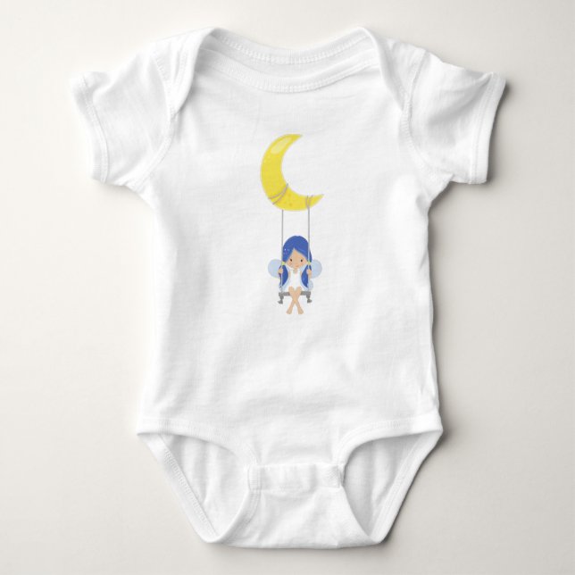 Stardust Fairy, Cute Fairy, Fairy on a Swing, Måne T Shirt (Framsida)