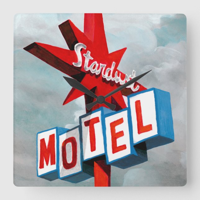 Stardust Motel-tecken Fyrkantig Klocka (Framsida)