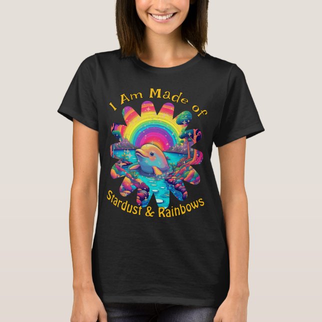 Stardust Rainbows Dolphin Psychedelic Ocean Vibes T Shirt (Framsida)