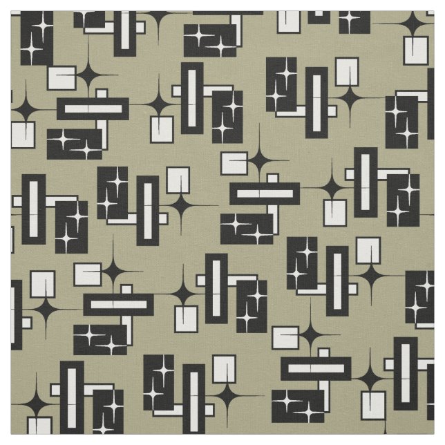 Stardust Retro geometriskt svartvitt Tyg (Provkarta)