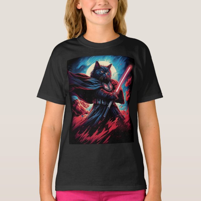 Stardust Samurai | Cosmic Cat Warrior T Shirt (Framsida)