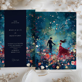 Stardust Whisper - Burgundy & Navy Blommigt Bröllo Inbjudningar