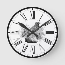Stare British Bird Illustration Rund Klocka