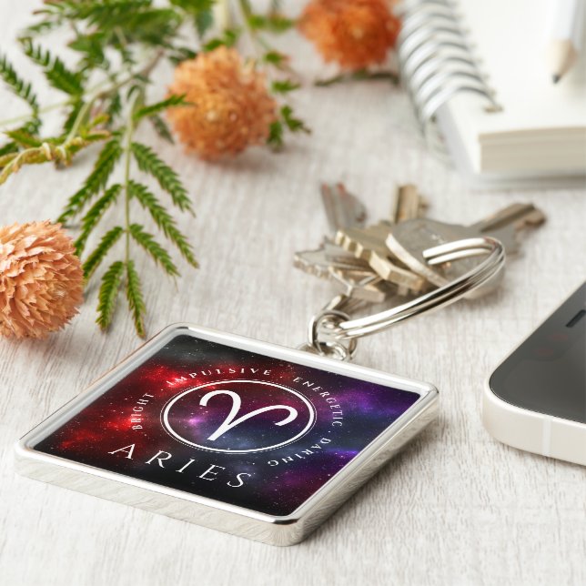 Starfield Aries Ram Western Zodiac Fyrkantig Silverfärgad Nyckelring (Sidan)