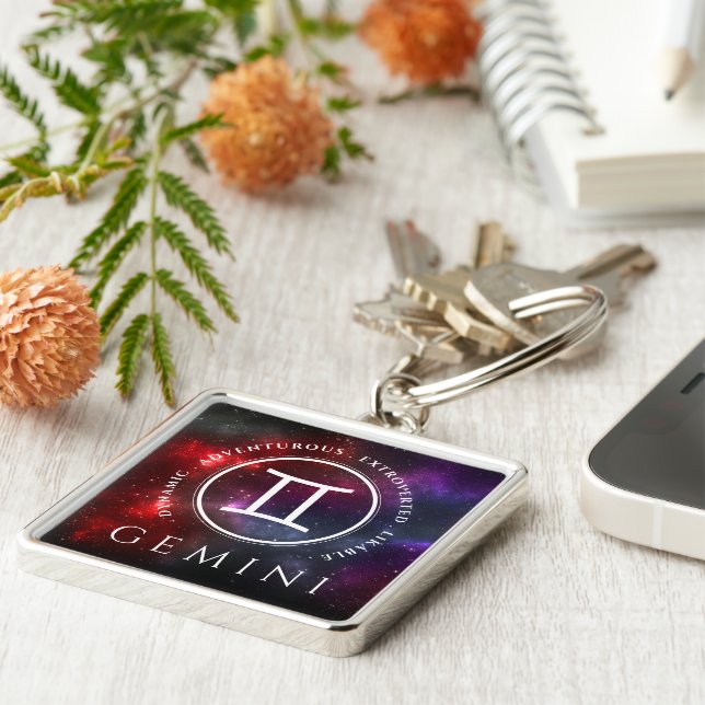 Starfield Gemini Twillingars Western Zodiac Fyrkantig Silverfärgad Nyckelring (Sidan)