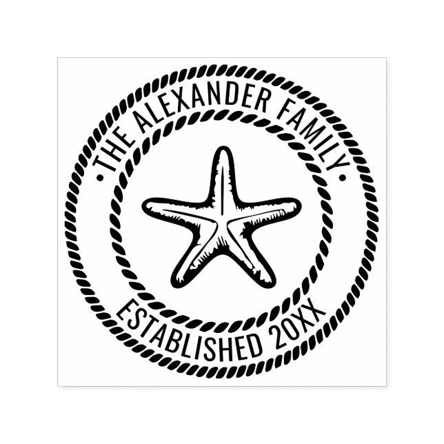 Starfish #2 Family Namn Date Estd Rope Ram Självfärgande Stämpel (Design)