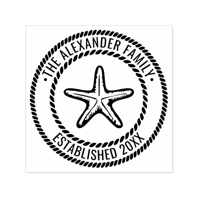 Starfish #2 Family Namn Date Estd Rope Ram Självfärgande Stämpel (Design)