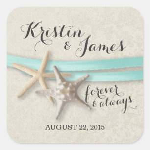 Starfish and Aqua Ribbon Fyrkantigt Klistermärke