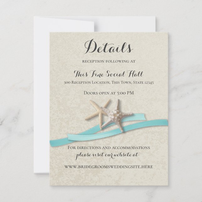 Starfish and Aqua Ribbon Reception card OSA Kort (Framsida)