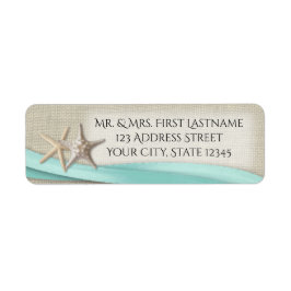 Starfish and Aqua Ribbon Returadress Etikett