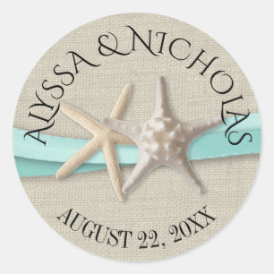 Starfish and Aqua Ribbon Runt Klistermärke