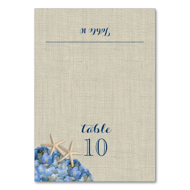 Starfish and Blue Hydrangea Place Card Bordsnummer (Framsidan)