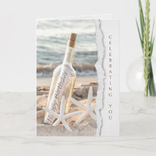 starfish and message in a bottle birthday kort