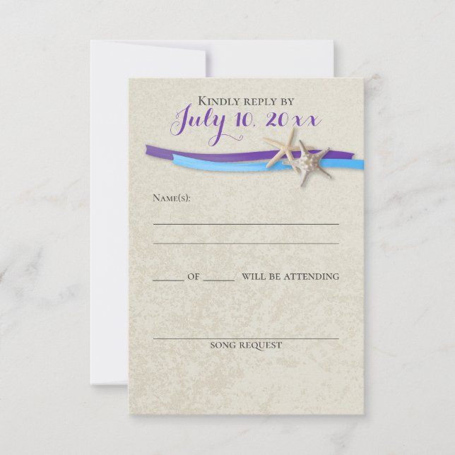 Starfish and Ribbon D Lila Blue Beach Response OSA Kort (Framsida)