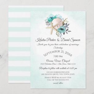 Starfish and Sand Dollar Blommigt Beach Wedding In Inbjudningar