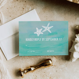 Starfish Aqua Beach Wedding OSA Responcard Card Kort