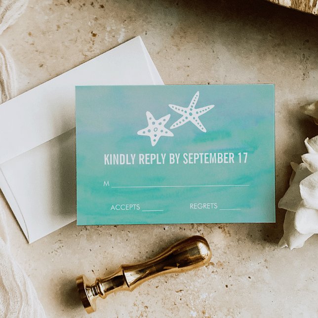 Starfish Aqua Beach Wedding OSA Responcard Card Kort (Skapare uppladdad)