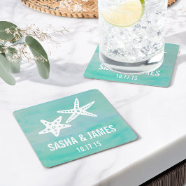 Starfish Aqua Beach Wedding Underlägg Papper Kvadrat