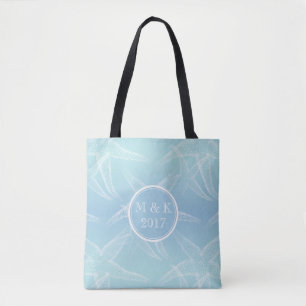 Starfish Aqua Blue Monogram Bröllop Beach Tote Bag Tygkasse