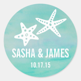 Starfish Aqua Personlig Wedding Stickers Runt Klistermärke