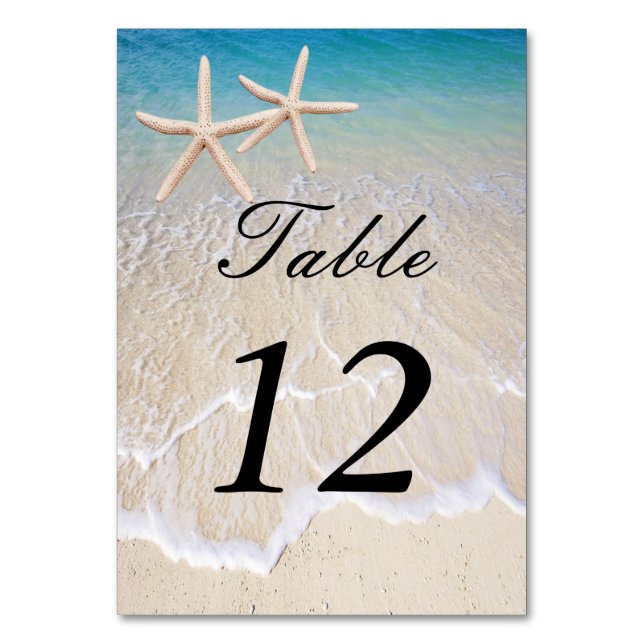 Starfish Beach bröllops Bord-platskort Bordsnummer (Framsidan)