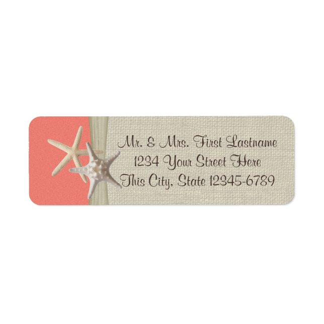 Starfish Beach Coral Returadress Etikett (Framsidan)