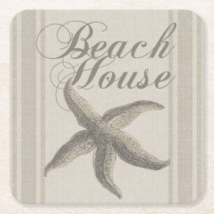 Starfish Beach House Seashore Coastal Underlägg Papper Kvadrat