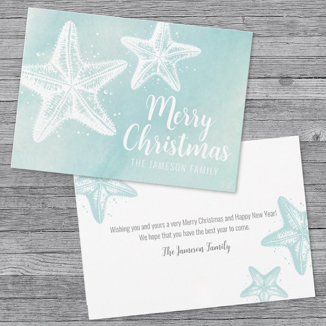 Starfish Beach jul Julkort (Elegant Starfish Beach Christmas Holiday Card)