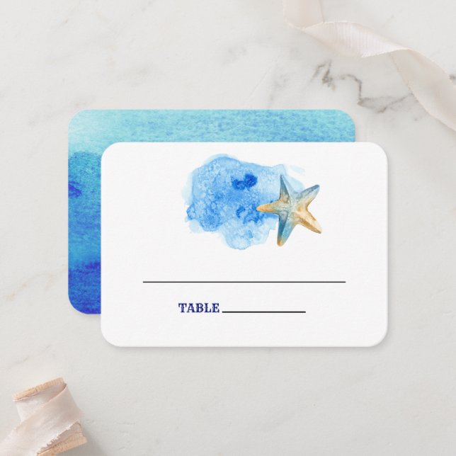 Starfish Beach | Landkort vid Bröllop Bord Placeringskort (Fram/Back In Situ)