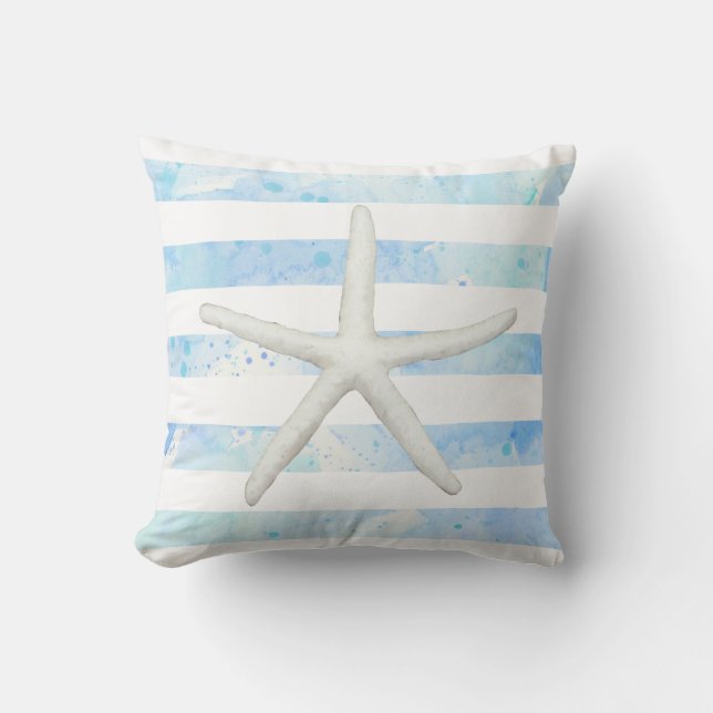 Starfish Beach Modern Simple Rand Blue and White Kudde (Framsida)