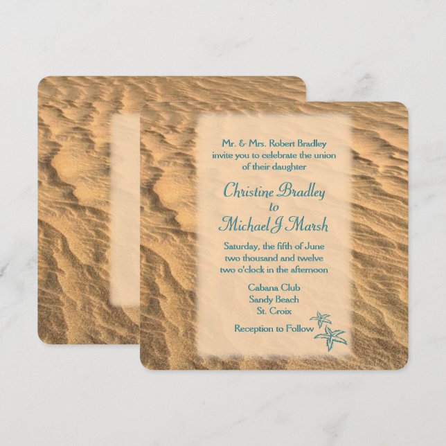 Starfish Beach Teal and Sand Bröllop Inbjudningar (Fram/baksida)