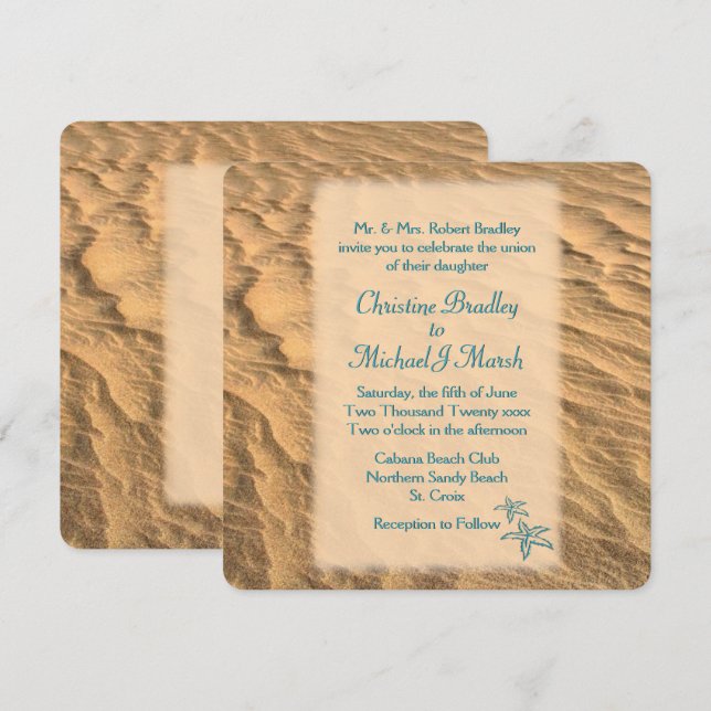 Starfish Beach Teal and Sand Bröllop Inbjudningar (Fram/baksida)