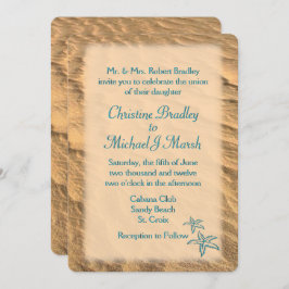 Starfish Beach Teal and Sand Bröllop Inbjudningar