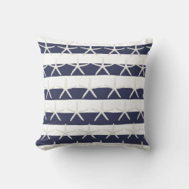 Starfish Beach Watercolor Tvättar Rand Navy n Whit Kudde