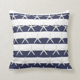 Starfish Beach Watercolor Tvättar Rand Navy n Whit Kudde