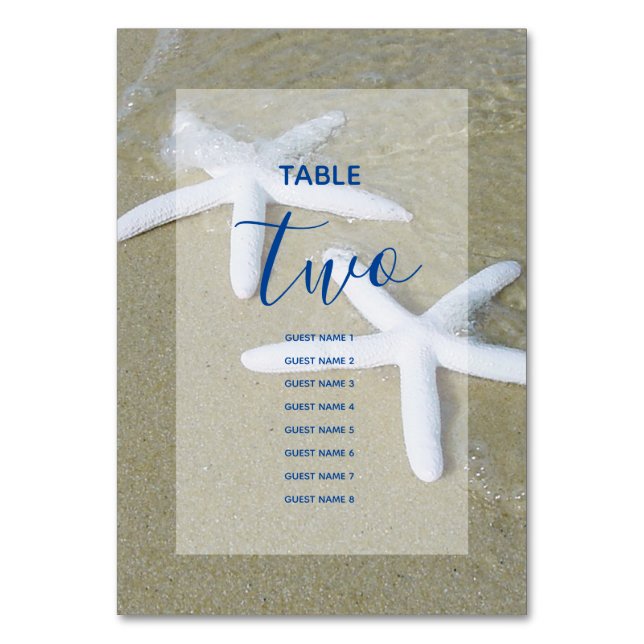 Starfish Beach Wedding Guest Namn Bordsnummer (Framsidan)