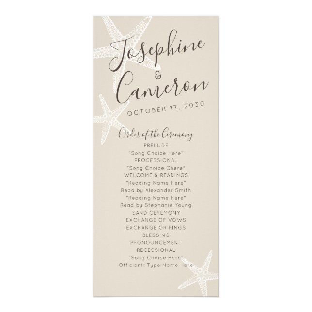 Starfish Beach Wedding Program - Tan and White (Framsidan)